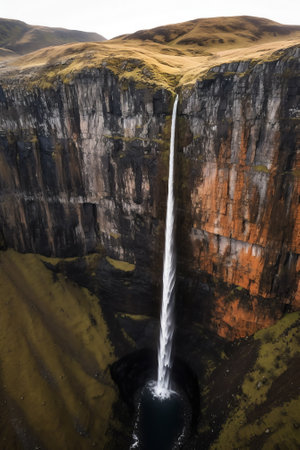Generative AI : Aerial view of Gljufurarfoss waterfall Westfjords Icelandの素材