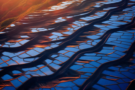 Generative AI : Aerial view of Utah valley plateau with sandstone crests at sunset Capitol Reef National Park Hanksville United Statesの素材