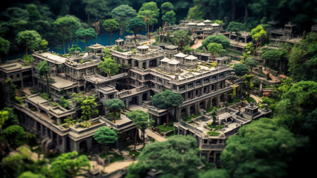 Generative AI : Aerial view of a Mount Rushmore replica in an abandoned Western Theme Park Tochigi Japanの素材