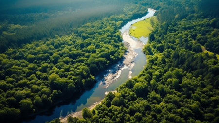 Generative AI : Aerial view of Mino river vegetation in Outeiro de Rei Lugo Galicia Spainの素材