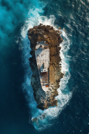 Generative AI : Aerial view of Antipolis shipwreck washed on shore Cape Town South Africaの素材