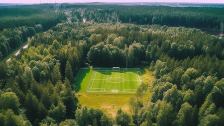 Generative AI : Aerial view of a football field in the wood in Pietrapertosa Potenza Basilicata Italyの素材