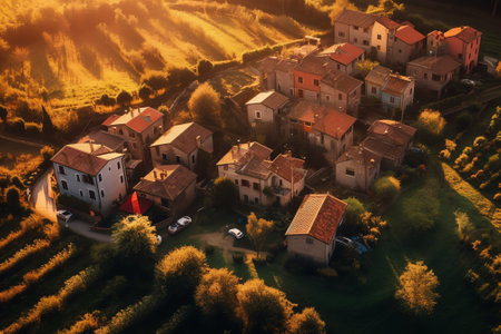Generative AI : Aerial view of residential area in the village of Kurili in Istria Croatiaの素材