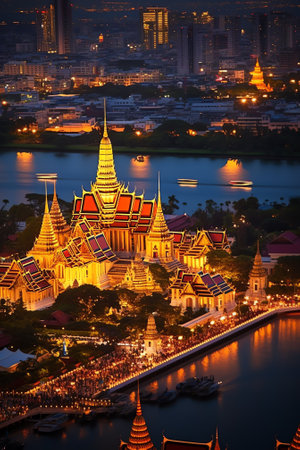 Generative AI : Aerial view of a bridge over the Chao Phraya River in Bangkok Thailandの素材