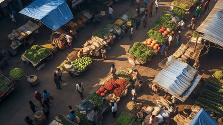 Generative AI : Dhaka Bangladesh 11 December 2022 Aerial view of people working in a fish market drying fish at Lalpur Launch Ghat along Meghna River Chattogram Bangladeshの素材