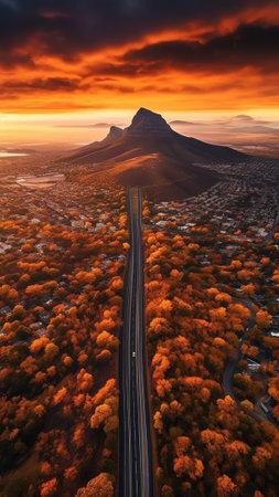 Generative AI : Aerial view of Table Mountain in Cape Town South Africaの素材