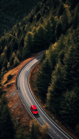Generative AI : Aerial view of a winding road in Swiss Alps in autumn Sustenpass Innertkirchen Bern Switzerlandの素材