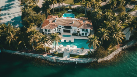 Generative AI : Aerial birds eye view of Johnny Cashs house on Cinnamon Hill in Jamaicaの素材