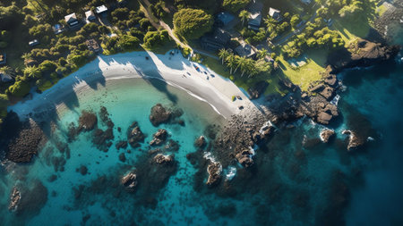 Generative AI : Aerial View of Polridmouth Beach looking towards Fowey in winter Cornwall United Kingdomの素材