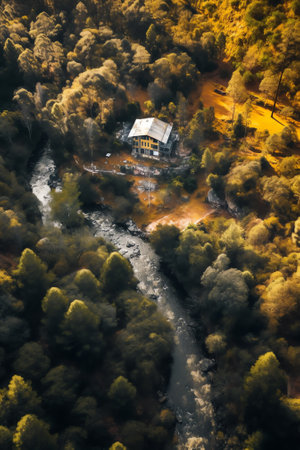 Generative AI : Aerial view of La Island in abandoned quarry near Carballido Lugo Galicia Spainの素材