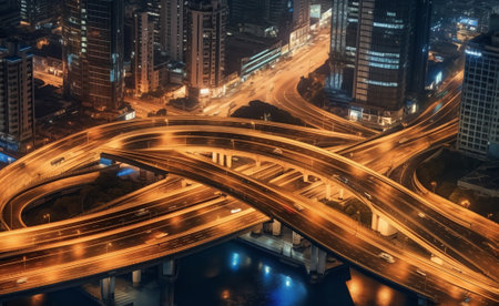 Generative AI : Aerial 360 degrees view Shanghai road intersection Chinaの素材