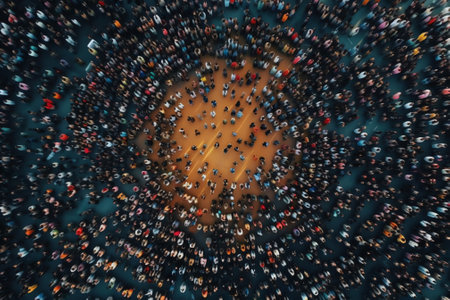 Generative AI : Aerial view of people worshipping at Global Muslims Congregation in Tongi Dhaka Bangladeshの素材