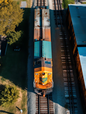 Generative AI : March 27 2020 Aerial view of a train crossing over empty streets due to the corona virus pandemic at Chicago United Statesの素材
