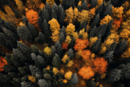 Generative AI : Aerial view of mixed autumn forest in nature reserve De Pan with conifers and deciduous trees Maarheeze NoordBrabant Netherlandsの素材