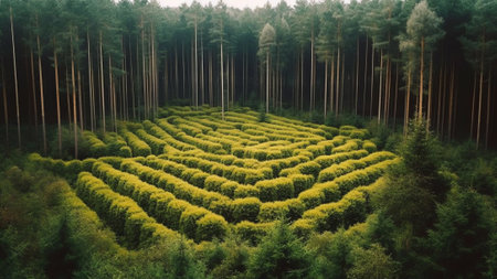 Generative AI : Aerial view of small green area surrounded by trees SuuremisaLaane County Estoniaの素材