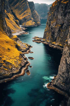 Generative AI : Aerial view of a road near the port along Dutch Harbour bay Amaknak Island Unalaska Alaska United Statesの素材