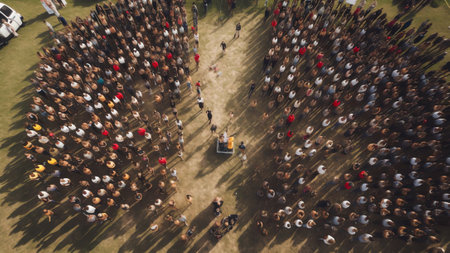 Generative AI : Aerial view of many people celebrating the muslim day at the end of the Ramadan in Sultan Ahmet Park Sultanahmet district of Istanbul Turkeyの素材