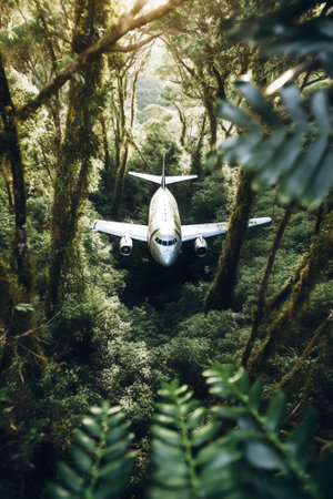 Generative AI : Aerial view of trees in a forest at Byron Bay New South Wales Australiaの素材