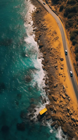 Generative AI : Aerial view of vehicles driving on the Amalfi Coast drive Salerno Campania Italyの素材