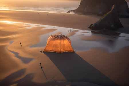 Generative AI : Aerial view of Chapel Rock seapool at sunrise Perranporth Cornwall United Kingdomの素材