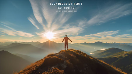 Generative AI : Aerial view of a photographer standing on the top of the hill at Velika Planina Sloveniaの素材