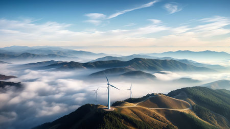 Generative AI : Aerial view of Jelinak windmill farm Croatiaの素材