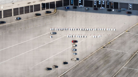 Generative AI : Aerial view of vehicles in a parking lot along the Jordan river coastline Sea of Galilee Israelの素材