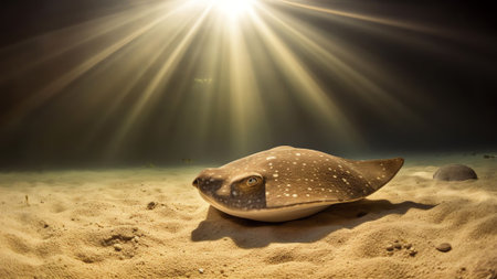 Generative AI : Aerial View of a lone Southern stingray lying on the sand flat Berry Islands the Bahamasの素材