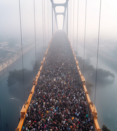 Generative AI : Aerial view of Madhumati Bridge crossing the Madhumati river in Dhaka Bangladeshの素材