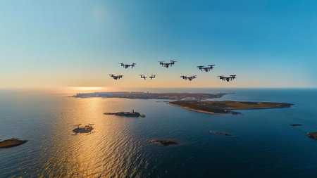 Generative AI : Aerial view of paramotor pilots flying along the Black Sea coast in Sile Istanbul Turkeyの素材