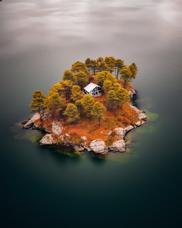 Generative AI : Aerial view of Ioannina Island on Ioannina Lake Epirus region Greeceの素材