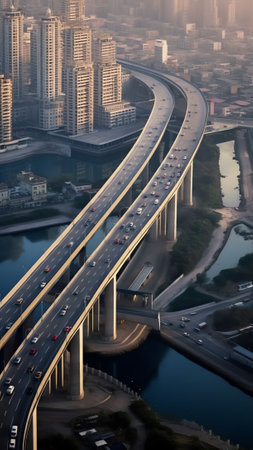 Generative AI : Aerial view of Madhumati Bridge crossing the Madhumati river in Dhaka Bangladeshの素材