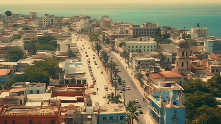 Generative AI : Aerial view of Rio Lagartos small town Yucatan Mexicoの素材