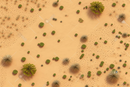 Generative AI : Abstract aerial view of an organized artificial forest in the middle of Saih Al Salam Desert in Dubai UAEの素材