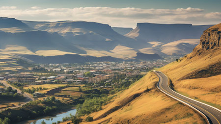 Generative AI : Aerial view of Cape Mountain Zebra crossing river in Cederberg Western Cape South Africaの素材