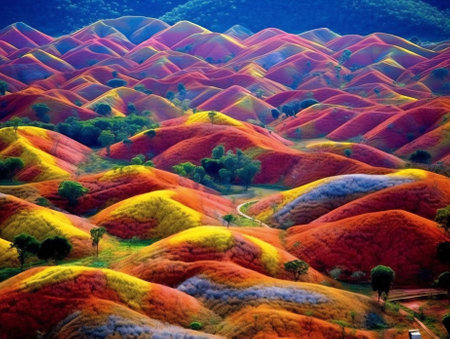 Generative AI : Aerial view of Chamarel Seven Coloured Earth Geopark in Black River Mauritiusの素材