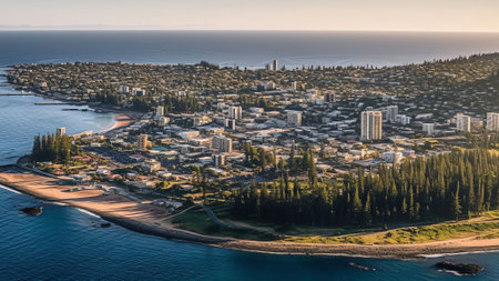 Generative AI : Aerial view of Marbella a small city along the Mediterranean Sea coastline at sunset Malaga province Andalusia Spainの素材