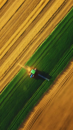 Generative AI : Aerial view of small scale agriculture and ploughing in Brandenburg Germanyの素材