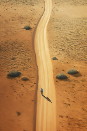 Generative AI : Aerial view of an empty road in Ras Baalbek semidesert in Lebanonの素材