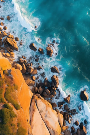 Generative AI : Aerial view of rocks at Wylie Head Beach Western Australia Australiaの素材