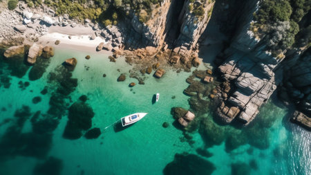 Generative AI : Aerial view of Ermida da Lanzada in O Grove Pontevedra Galicia Spainの素材