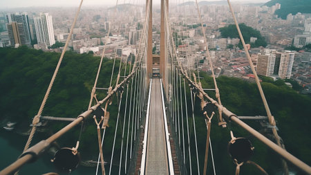 Generative AI : Aerial view of Stonecutters Bridge crossing the bay near the commercial port of Hong Kongの素材