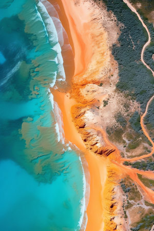 Generative AI : Aerial view of Pallinup Beach Bremer Bay Western Australia Australiaの素材