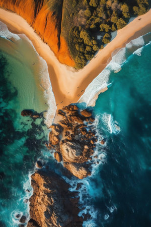 Generative AI : Panoramic aerial view of Misery Beach Western Australia Australiaの素材
