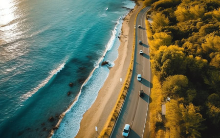 Generative AI : Aerial view of vehicles driving on the Amalfi Coast drive Salerno Campania Italyの素材