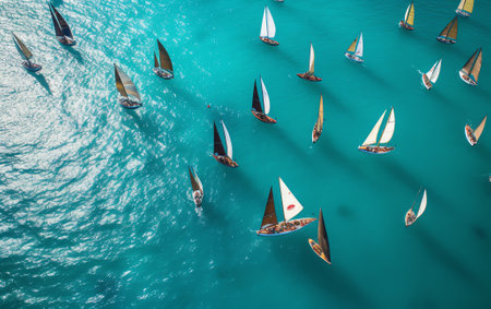 Generative AI : Aerial view of boats within the Ste Anne Marine National Park Seychellesの素材