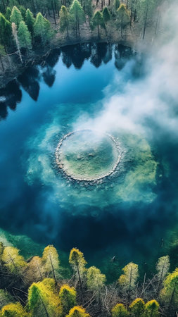 Generative AI : Aerial view of a swamp in the forest in Milicin Central Bohemia Czech Republicの素材