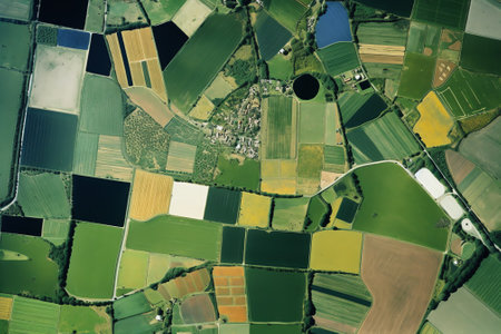 Generative AI : Aerial view of colourful agricultural field in Noordbeemster North Holland The Netherlandsの素材