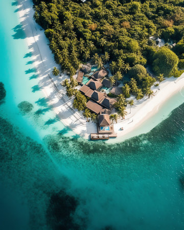 Generative AI : Aerial view of Ithaafushi Island a private island on Maldives archipelagosの素材