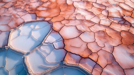 Generative AI : Aerial view of salt beds at pink lake in Yallabatharra Australiaの素材
